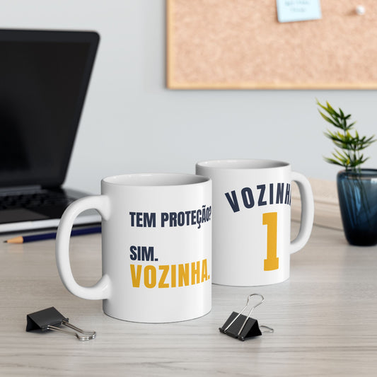 Tem Proteção? Sim. Vozinha. | Funny Cabo Verde Football Mug | Blue Sharks Coffee Cup