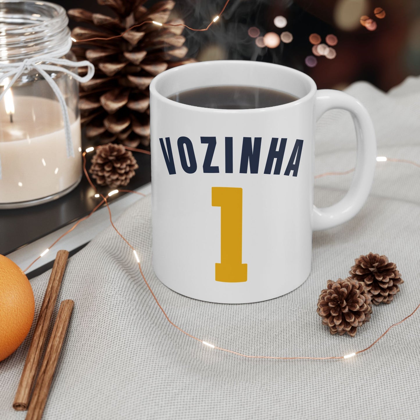 Tem Proteção? Sim. Vozinha. | Funny Cabo Verde Football Mug | Blue Sharks Coffee Cup
