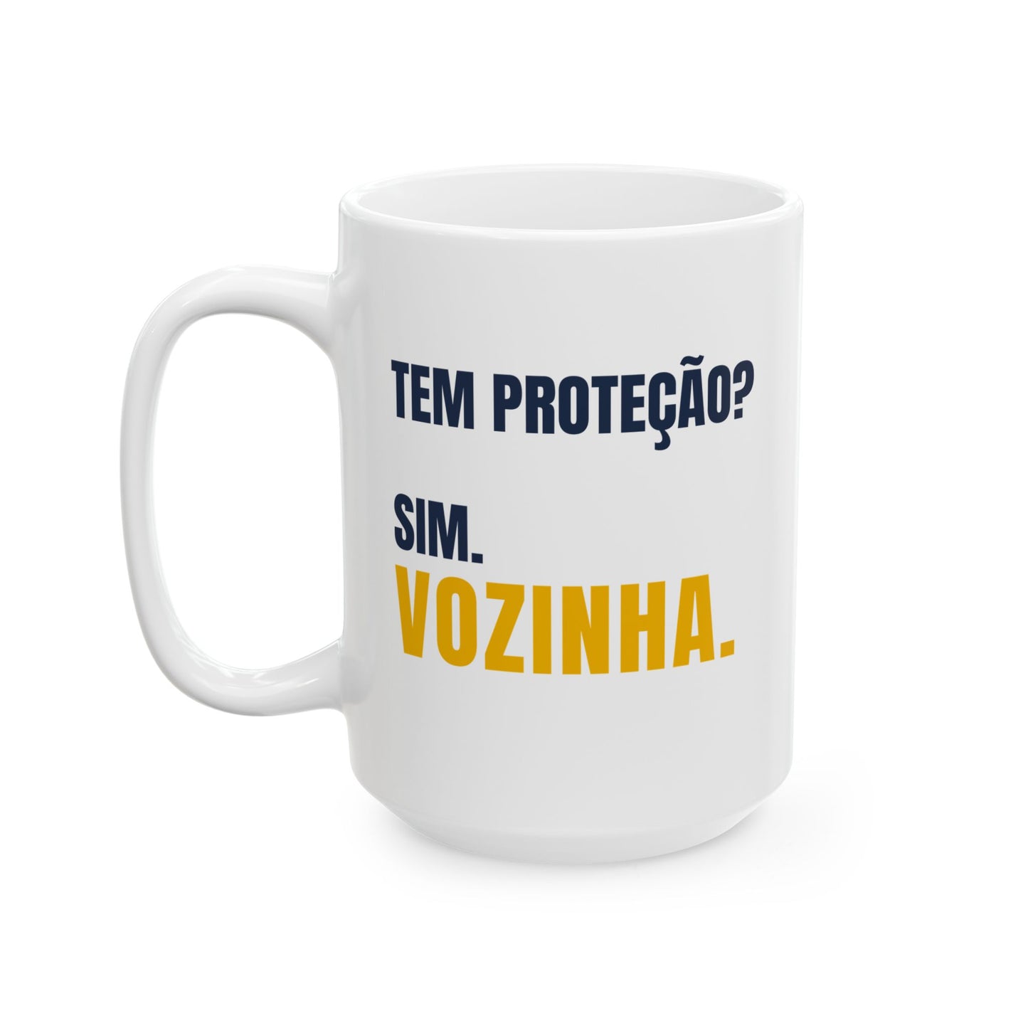 Tem Proteção? Sim. Vozinha. | Funny Cabo Verde Football Mug | Blue Sharks Coffee Cup