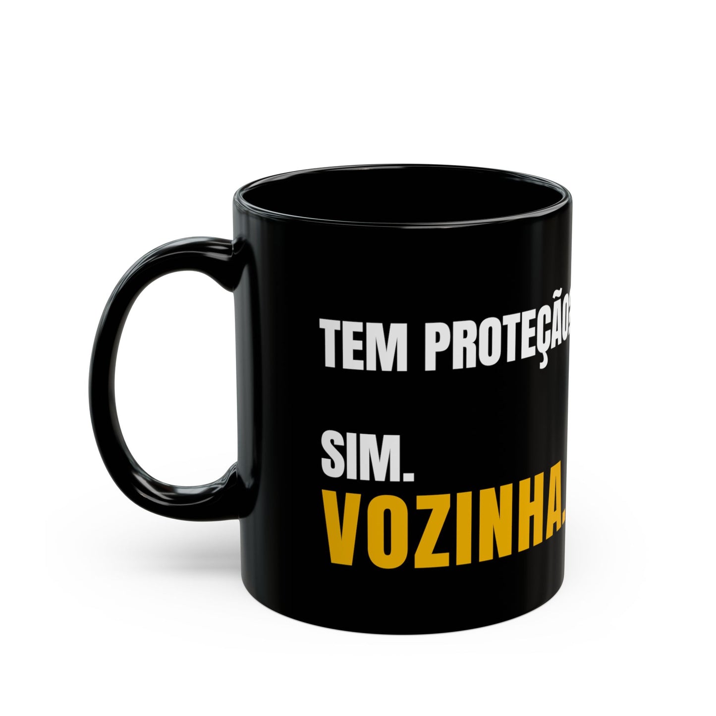 Tem Proteção? Sim. Vozinha. Funny Cape Verde Coffee Mug | Cape Verde Gift | Black Ceramic Mug | 11oz