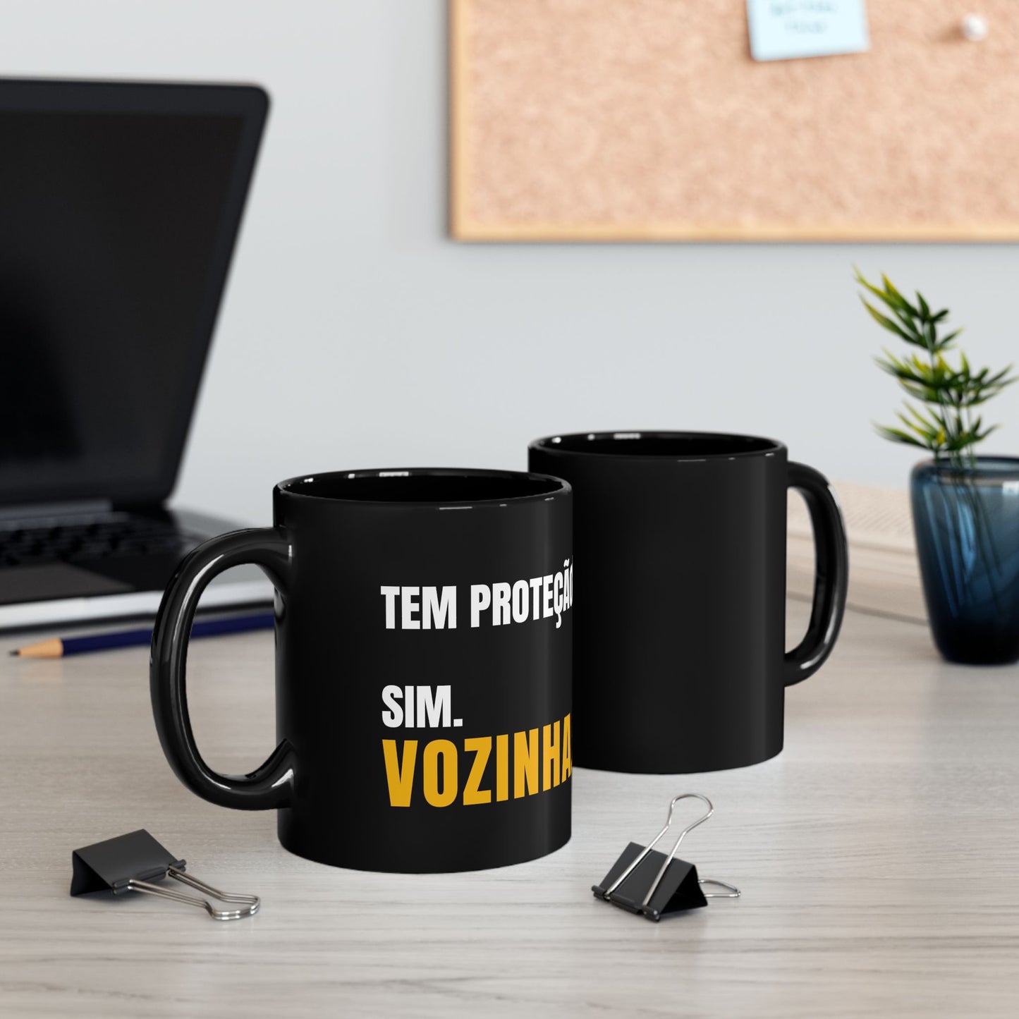 Tem Proteção? Sim. Vozinha. Funny Cape Verde Coffee Mug | Cape Verde Gift | Black Ceramic Mug | 11oz