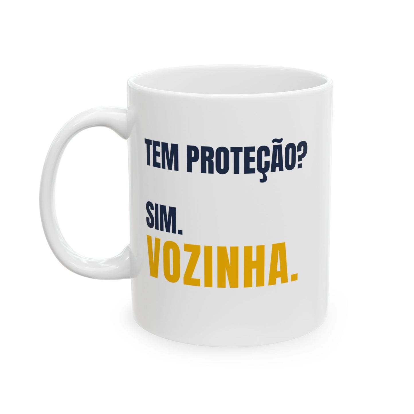 Tem Proteção? Sim. Vozinha. | Funny Cabo Verde Football Mug | Blue Sharks Coffee Cup